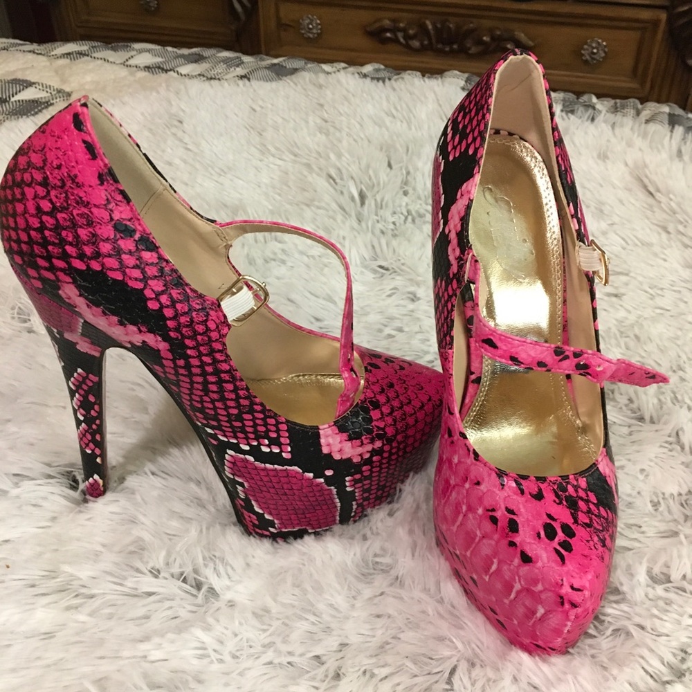 Pink snakeskin heels